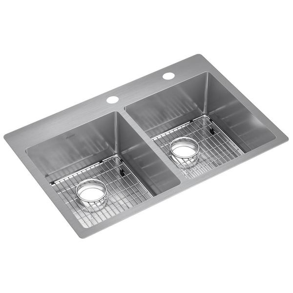 Elkay Crosstown SS 33" x 22" x 9", Equal Double Bowl Dual Mount Sink Kit ECTSR33229TBGFR2